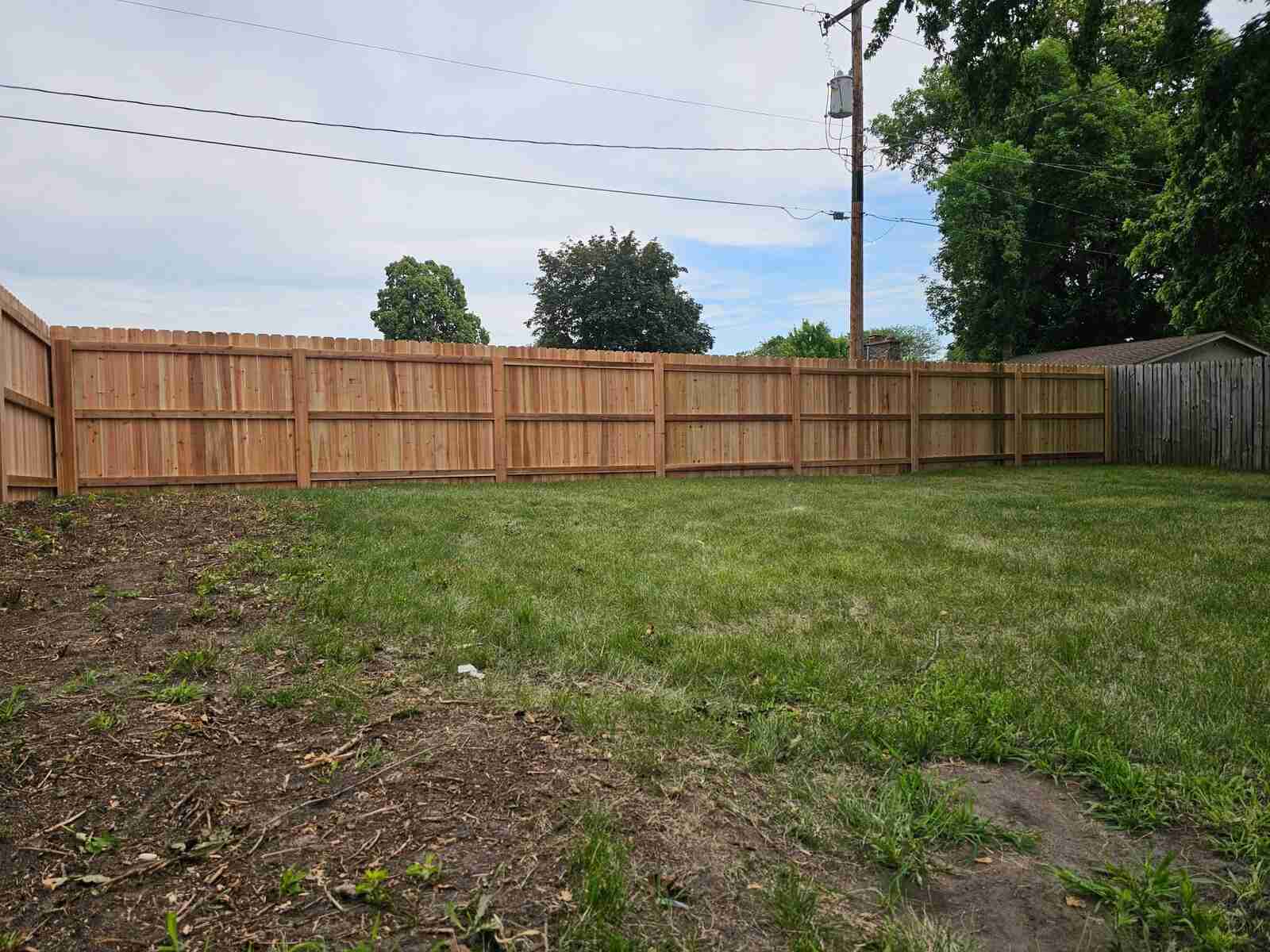 Cedar privacy fence, long straight run